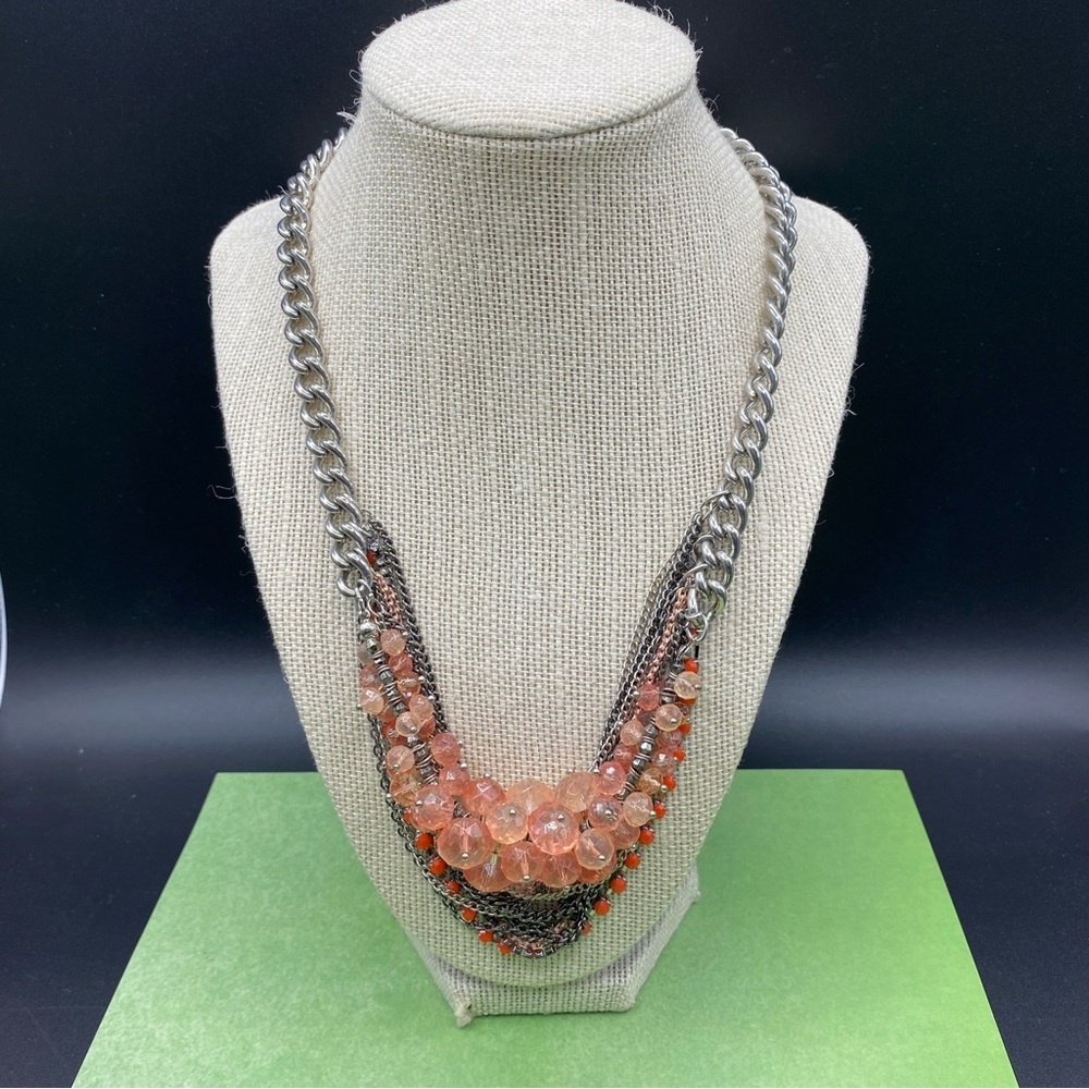 VERA WANG Glass Pink Orange and Silver Multistrand Statement Necklace